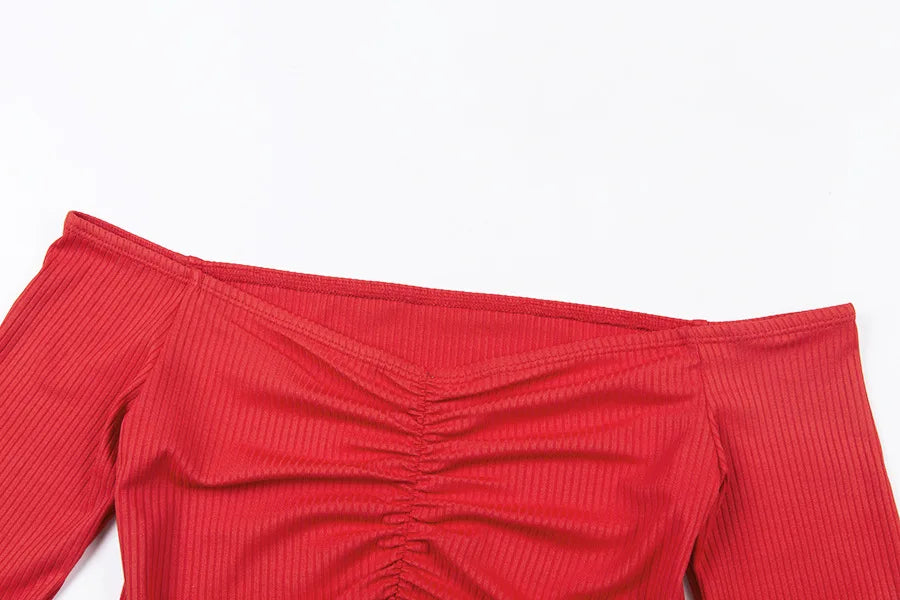 women T-shirts sexy and club fashion female T-shirt long sleeve off shoulder solid color lady Tshirt autumn basic tees