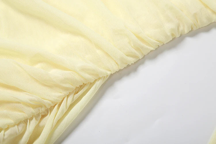 kliou Mesh Simple Women Mini Dress Fashion Solid Strapless Ribbons Tassel Body-shaping Vestidos+Seperately Full Sleeve Gloves