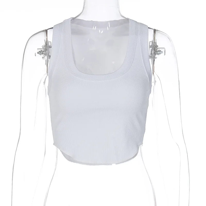 Ribbed Square Neck White Sexy Slim Y2K Crop Tank Top Summer Women Goth Clothes Streetwear Vacation Casual Wholesale