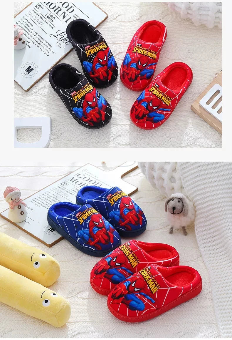 Marvel Boys Girls Cartoon Spider Man Kids Cotton Slippers Toddler Winter Warm Princess Women Men Indoor Bedroom Home Shoes