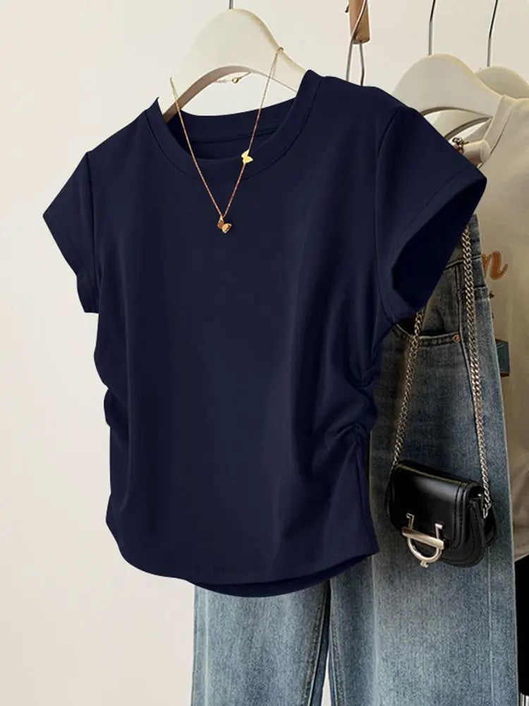 Women Summer Short Sleeved Top for Fashion Versatile Base Shirt Slim Fit Round Neck T-shirt Casual and Sexy Breathable and Cool
