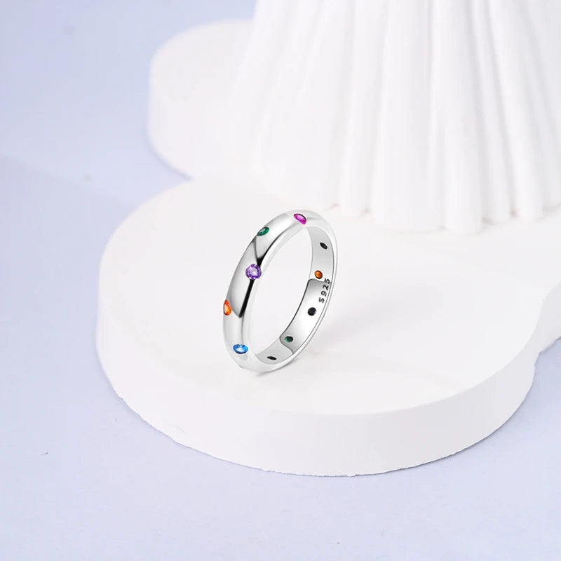 Women Silver Finger Rings for Women Original 925 Sterling Silver Cocktail Ring Geometric Cubic Zircon Heart Wedding Jewelry