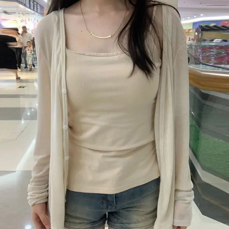 Spring Summer New Style Thin Ice Silk Open Cardigan Women's Korean Lazy V-neck Knitted Air Conditioning Outerwear Sun Protect...