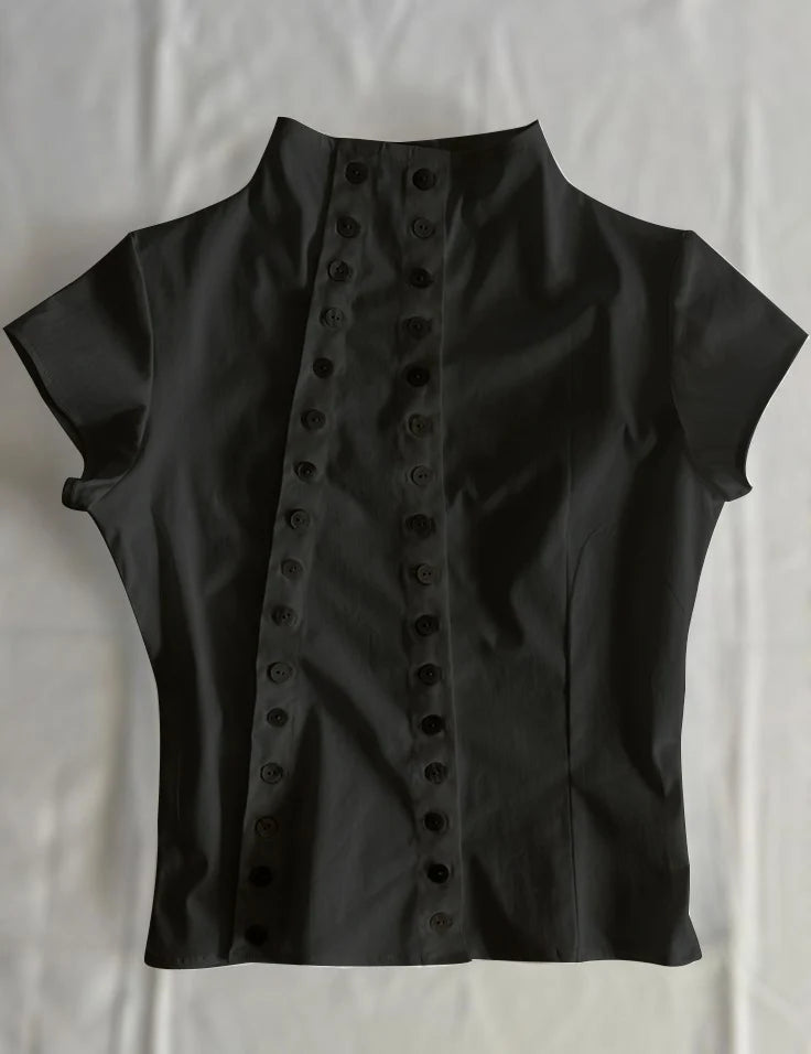 Advanced Personality Elegant Harajuku Woman Shirts Y2K Korean Lady Clothing Minimalist  Aesthetic Classic Fashion Short Sleeve