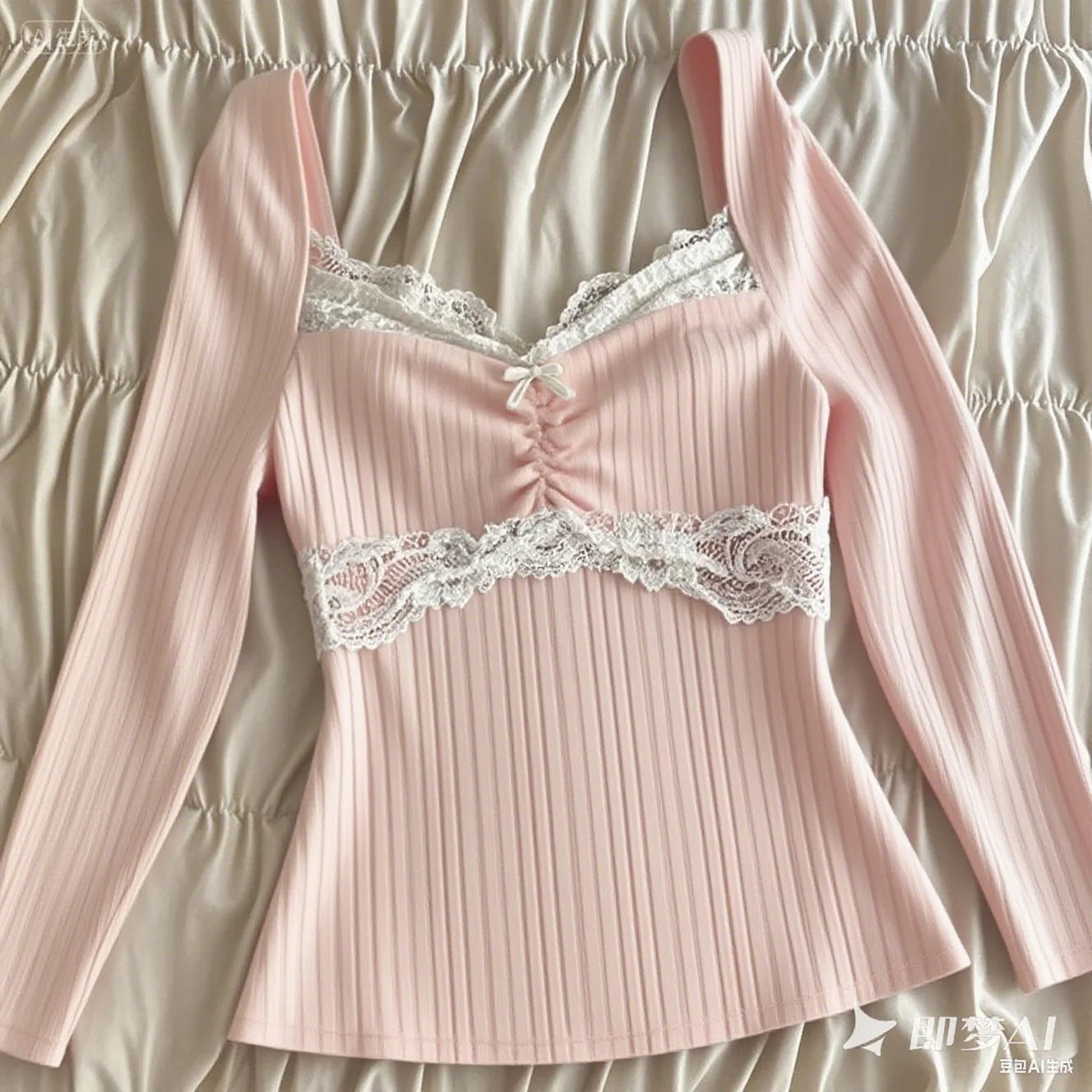 Summer Lace Patchwork Coquette T-shirt Ribbed Knit Slim Fit Milkmaid Tees Women Short Sleeve Y2k Grunge Crop Tops Aesthetic