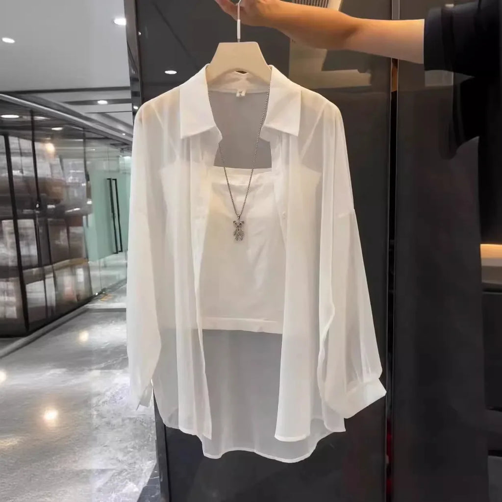 Women's Summer Lightweight Ice Sensation Pearl Shiny Sun Protection Shirt Outerwear Slender Commute Open Cardigan Top