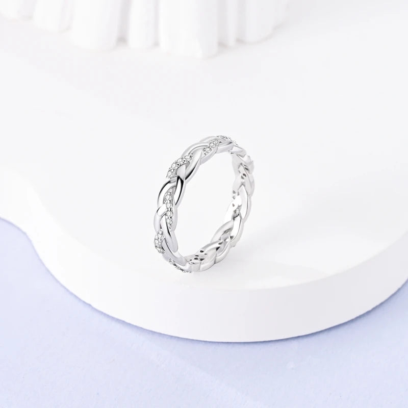Women Silver Finger Rings for Women Original 925 Sterling Silver Cocktail Ring Geometric Cubic Zircon Heart Wedding Jewelry