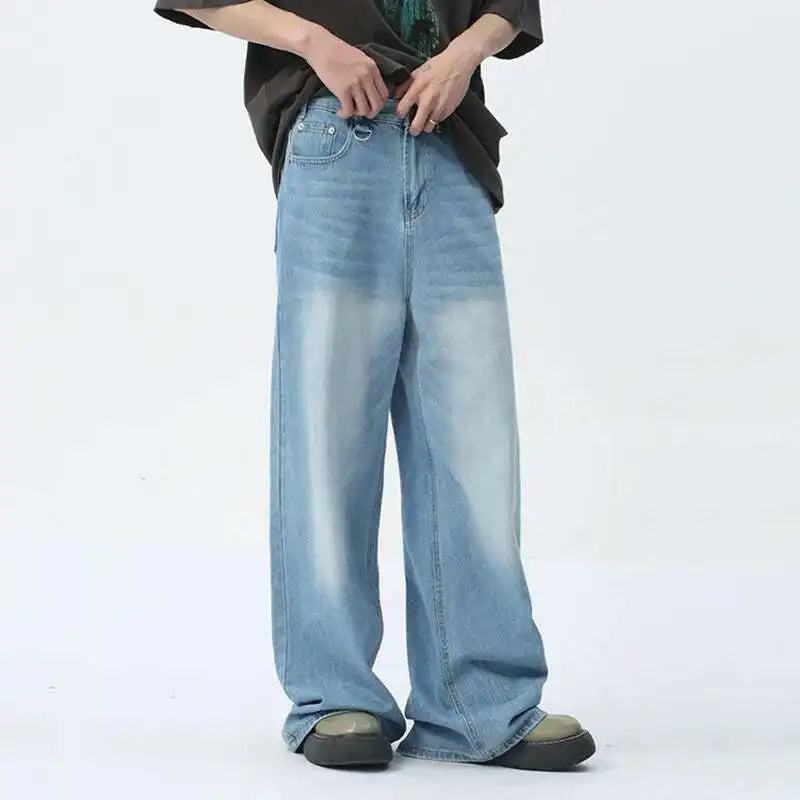 IEFB Vintage Camouflage Men's Jeans Fashion Washed Casual Wide Leg Denim Pants Autumn Winter Loose Male Trousers Old Blue 9C354
