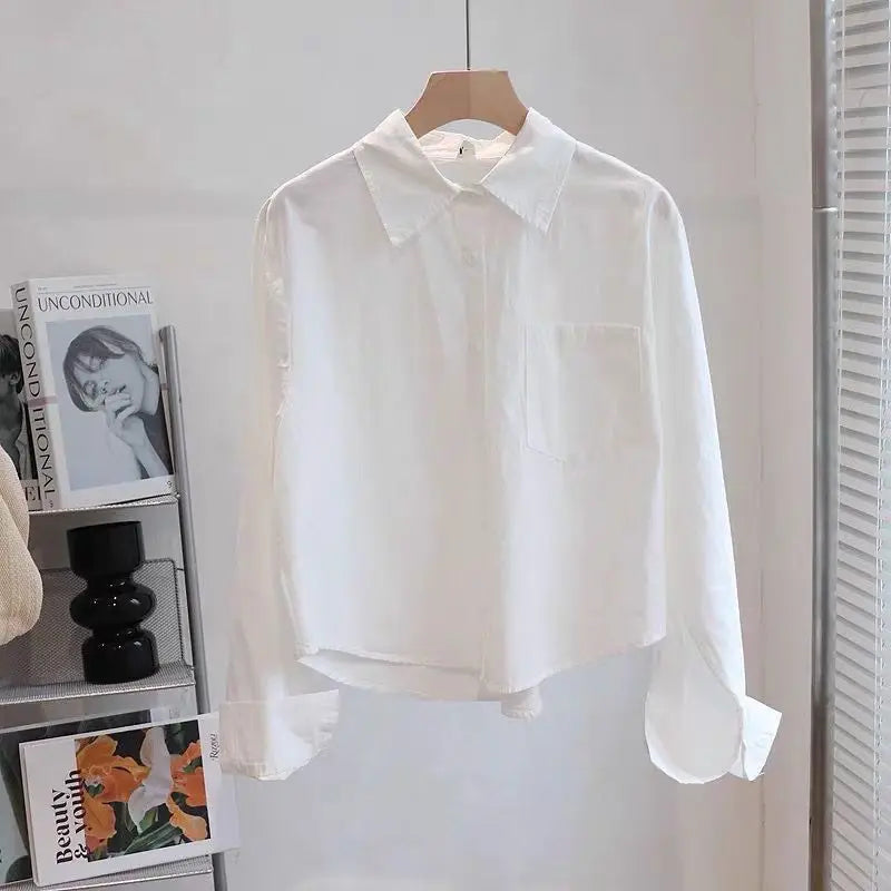 Spring Short Sleeve Women's Shirt Long Sleeve Inner Wear Outer Wear Student Style Soft Silk Fabric 3D Effect Polo Collar Tren...
