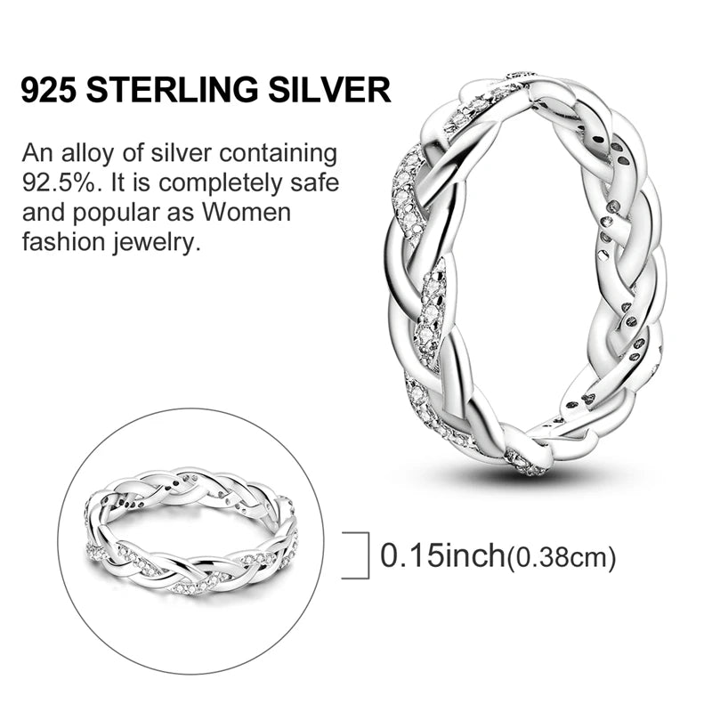Women Silver Finger Rings for Women Original 925 Sterling Silver Cocktail Ring Geometric Cubic Zircon Heart Wedding Jewelry