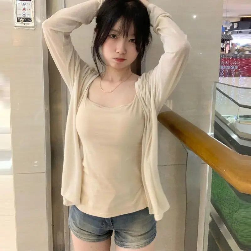 Spring Summer New Style Thin Ice Silk Open Cardigan Women's Korean Lazy V-neck Knitted Air Conditioning Outerwear Sun Protect...