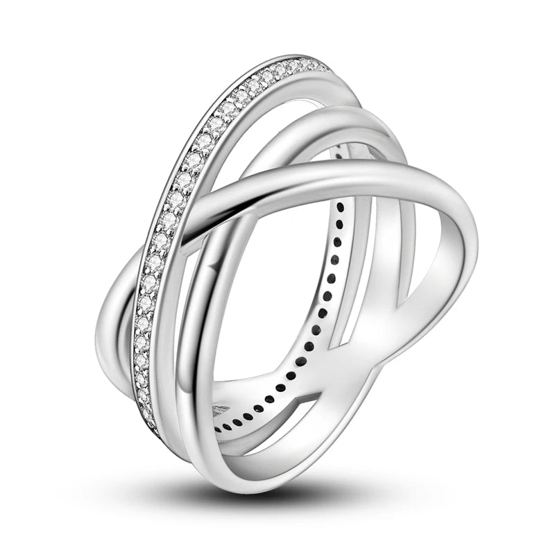 Women Silver Finger Rings for Women Original 925 Sterling Silver Cocktail Ring Geometric Cubic Zircon Heart Wedding Jewelry