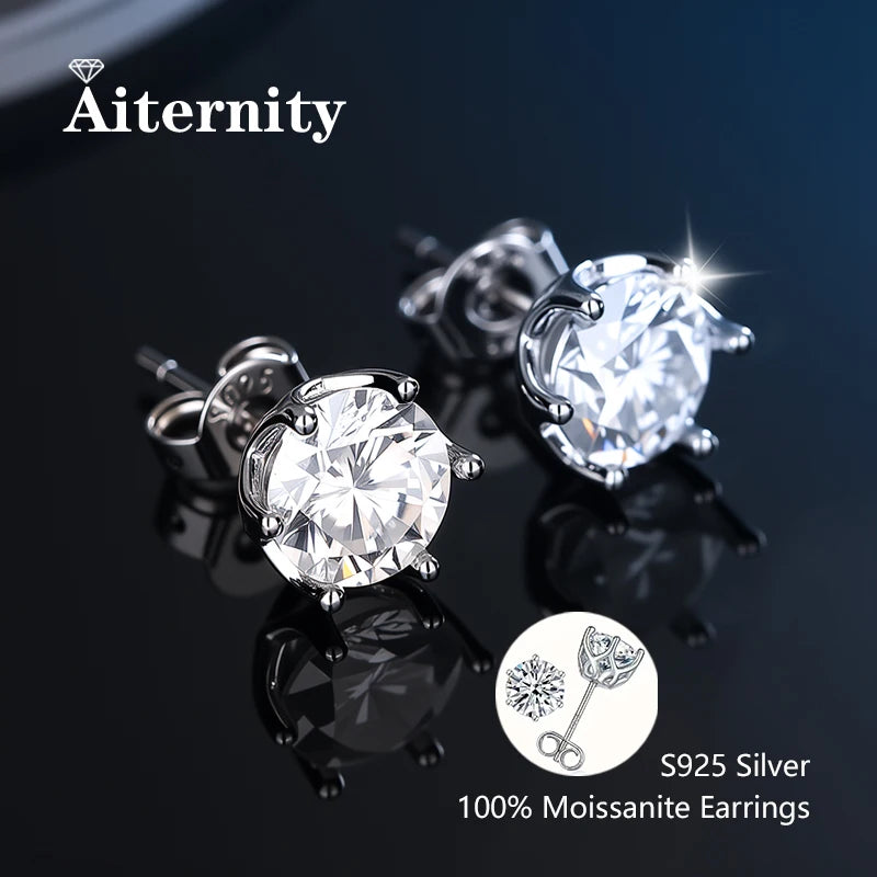 100% Real Sterling Silver S925 Moissanite Earrings Stud  With 2 Certificate D VVS1 Pass Diamond Test Pen For Women Men Jewelry