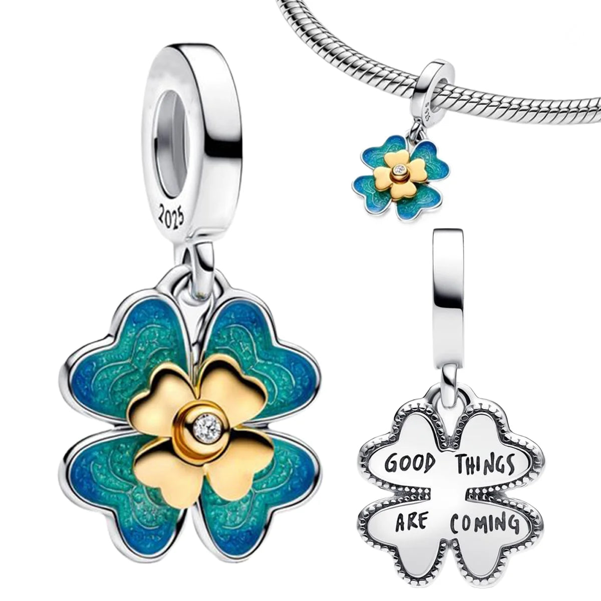 925 Sterling Silver Heart Shaped Key Lock Couple Charms Enamel Insect Pendent Horseshoe Floral Beads Fit Bracelet Custom Gift