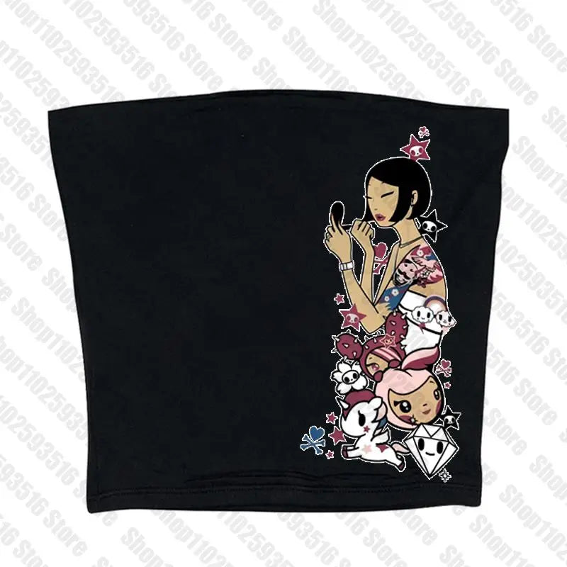 Graphic T Shirts Women's T-shirts 90s Clothes Vintage Crop Top Women Clothing Female Trashy Y2k 2000s Tops Harajuku Gothic Kpop