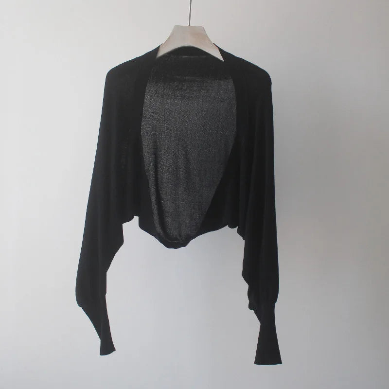 Autumn New Ice Silk Sun Protection Knitted Cardigan Strap Outer Shawl Batwing Sleeve Cover up Top Women's Fashion Trend