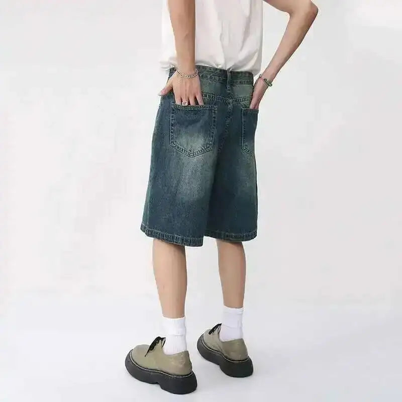 IEFB Summer Denim Shorts Men's Loose Korean Style Retro Short Jeans Fashion Washed Casual Knee Length Pant New Streetwear 9A8588