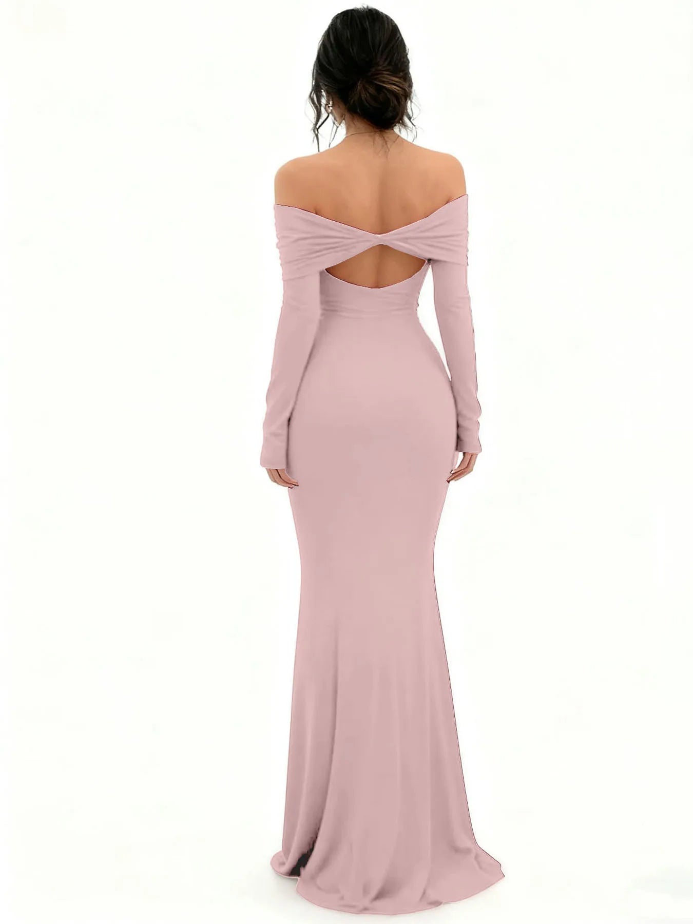 Women's Off-Shoulder Bodycon Dress - Long Sleeve High Slit Bandage Dress, Chic Figure-Hugging Midi