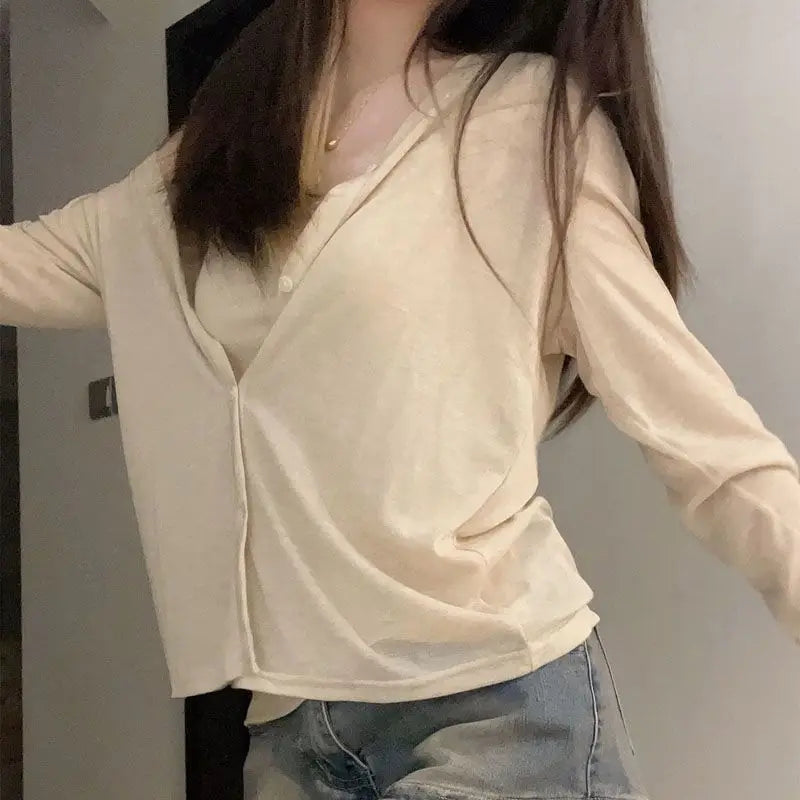 Spring Summer New Style Thin Ice Silk Open Cardigan Women's Korean Lazy V-neck Knitted Air Conditioning Outerwear Sun Protect...