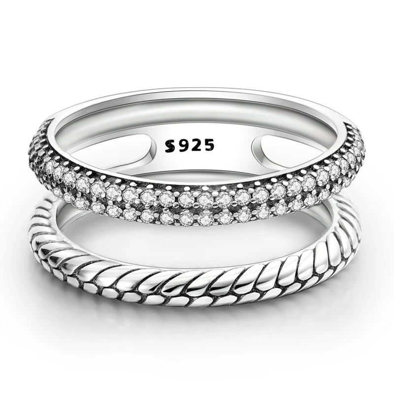 Women Silver Finger Rings for Women Original 925 Sterling Silver Cocktail Ring Geometric Cubic Zircon Heart Wedding Jewelry