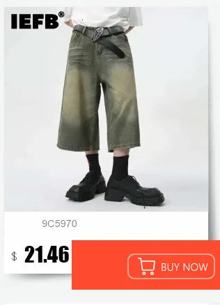 IEFB Summer Denim Shorts Men's Loose Korean Style Retro Short Jeans Fashion Washed Casual Knee Length Pant New Streetwear 9A8588