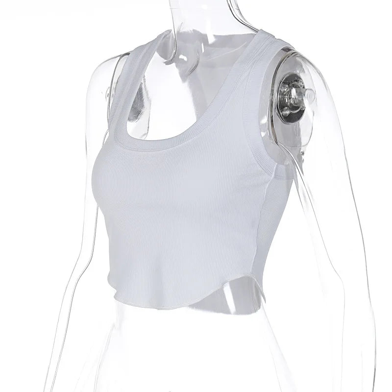 Ribbed Square Neck White Sexy Slim Y2K Crop Tank Top Summer Women Goth Clothes Streetwear Vacation Casual Wholesale