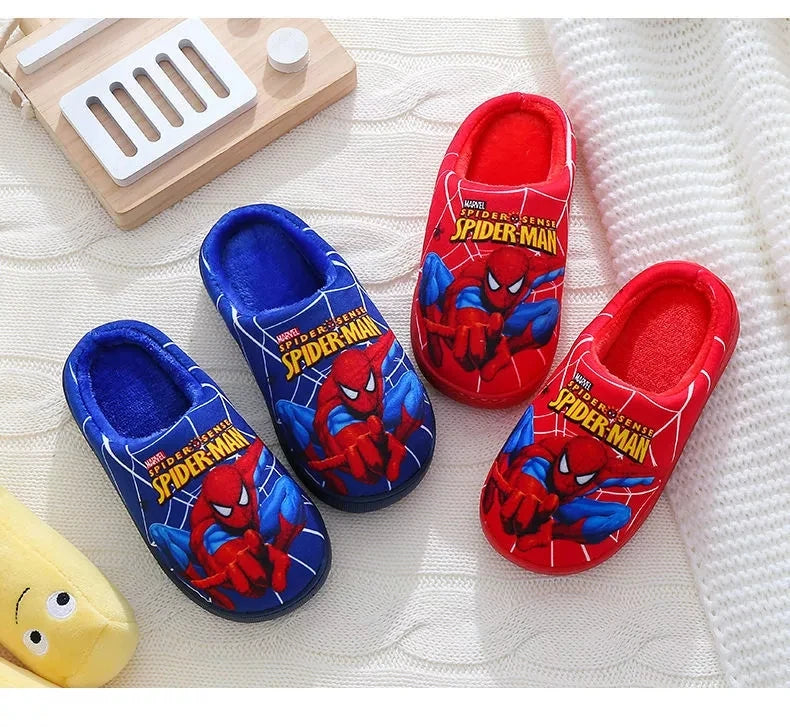 Marvel Boys Girls Cartoon Spider Man Kids Cotton Slippers Toddler Winter Warm Princess Women Men Indoor Bedroom Home Shoes