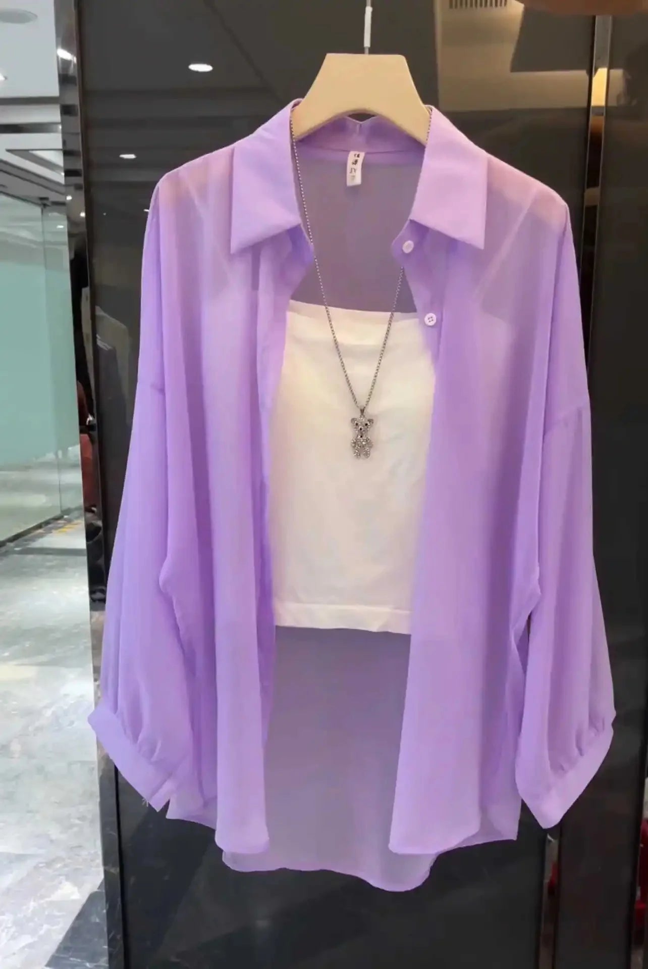 Women's Summer Lightweight Ice Sensation Pearl Shiny Sun Protection Shirt Outerwear Slender Commute Open Cardigan Top