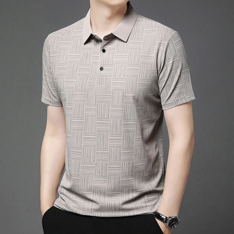 2024 Men's New Printed Business Casual Short sleeved POLO Shirt Fashion Short sleeved Comfortable and Breathable Top