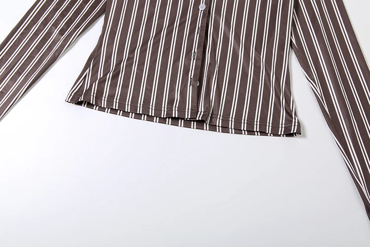 Weird Puss Stripes Print 2-Piece Set Women Tracksuit Crop Blouse+Peach Hip Skirts Matching Streetwear Office Elegant Outfits