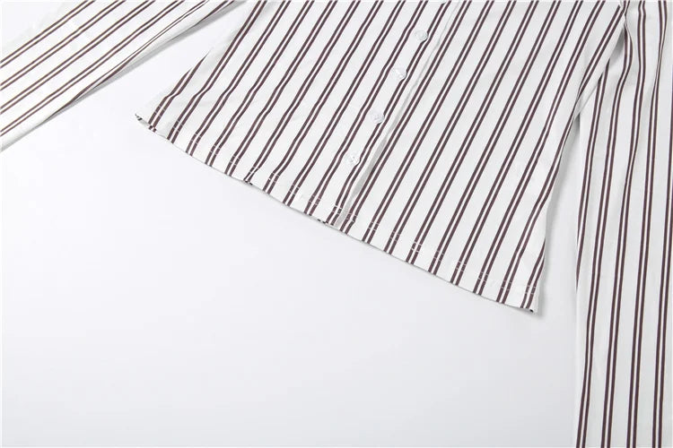 Weird Puss Stripes Print 2-Piece Set Women Tracksuit Crop Blouse+Peach Hip Skirts Matching Streetwear Office Elegant Outfits