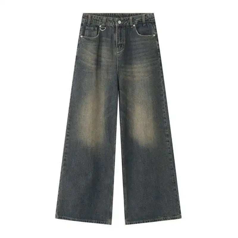 IEFB Vintage Camouflage Men's Jeans Fashion Washed Casual Wide Leg Denim Pants Autumn Winter Loose Male Trousers Old Blue 9C354