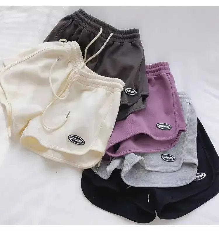Women Casual Drawstring Sports Shorts Summer Thin High Waist Yoga A-line Shorts Loose Women Running Straight Trousers
