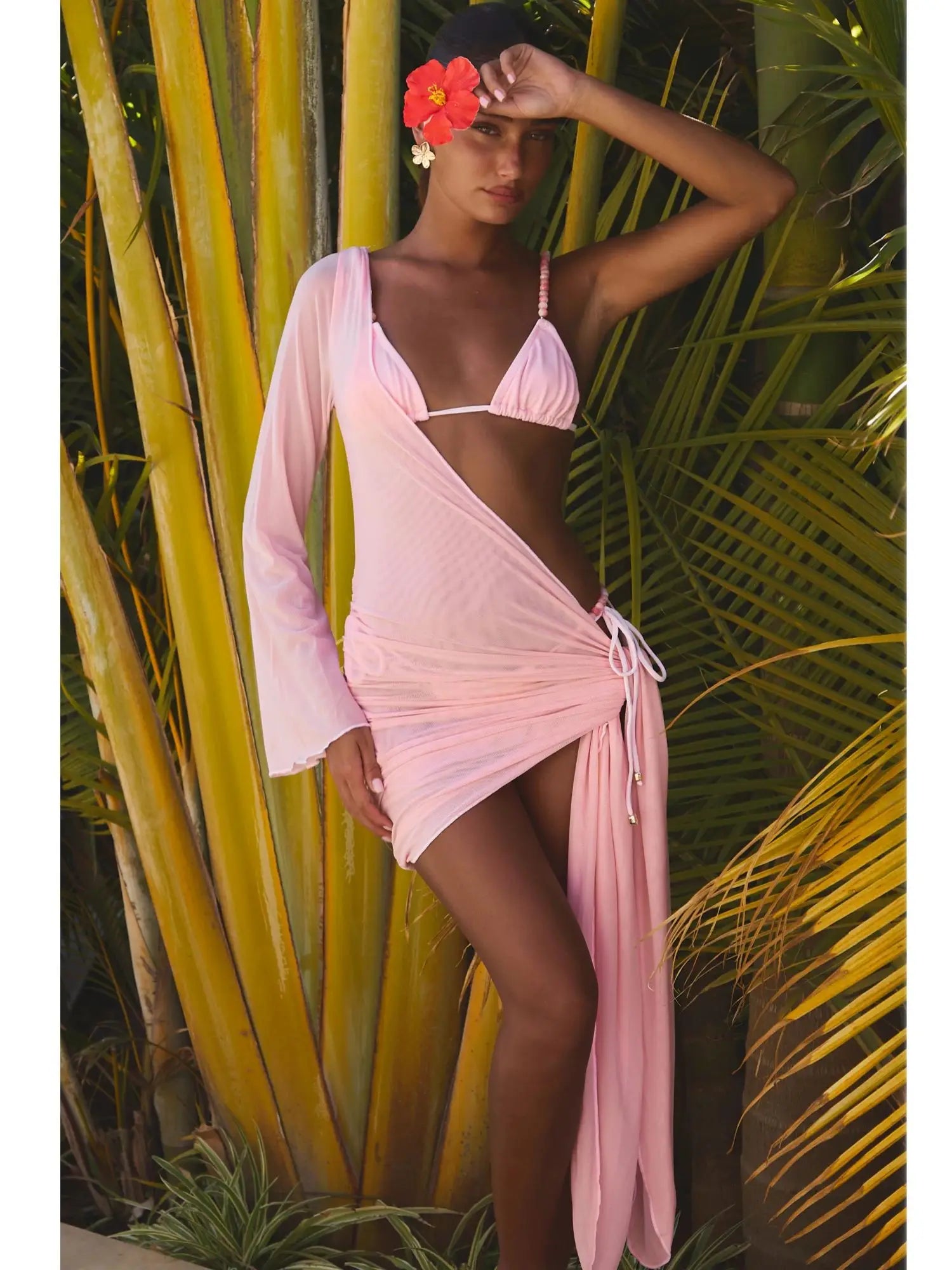 New Sexy Soild 3 Pcs Bikini With Cover Up Mesh Halter Bikini Set Summer Women White Tube Top with Skirt Suit Female