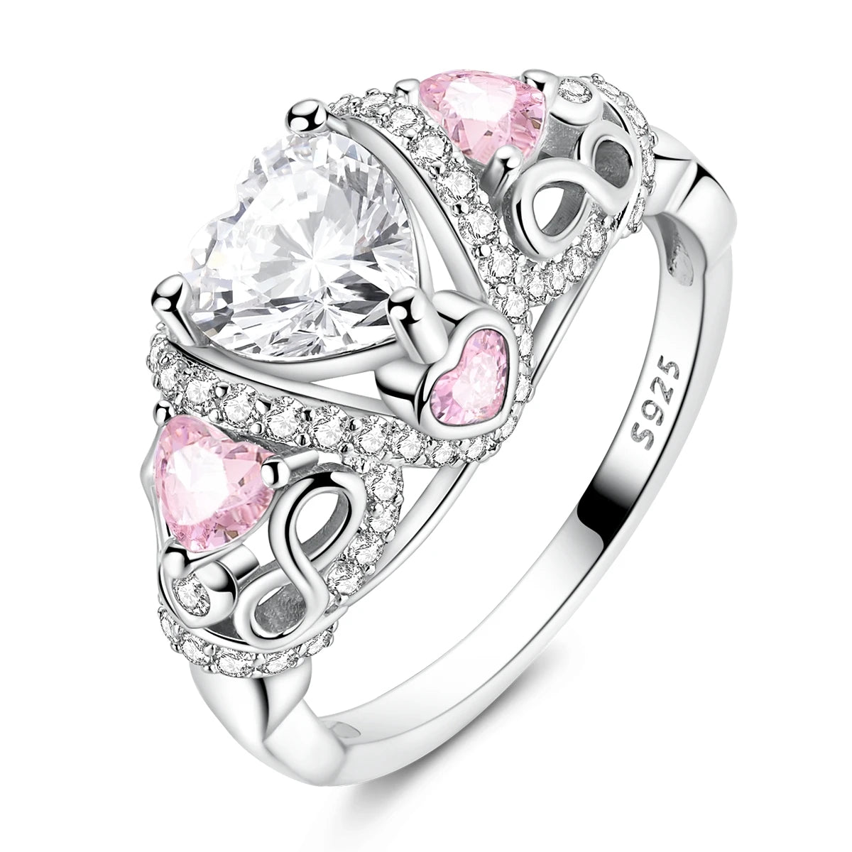 Women Silver Finger Rings for Women Original 925 Sterling Silver Cocktail Ring Geometric Cubic Zircon Heart Wedding Jewelry