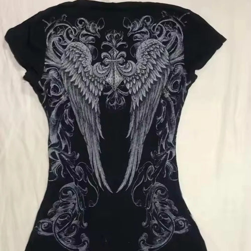 2026 European and American style Y2K slim-fitting short-sleeved printed top T-shirt, fashionable and retro women's clothing for