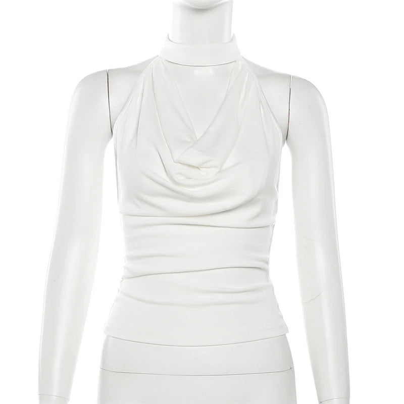 Solid Color Simple Casual All-match Cool Confident Sexy Beautiful High Street Summer Travel Women's Thin Halter Vest