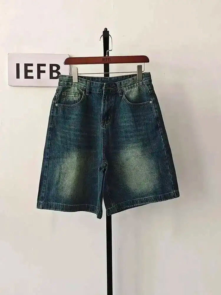 IEFB Summer Denim Shorts Men's Loose Korean Style Retro Short Jeans Fashion Washed Casual Knee Length Pant New Streetwear 9A8588
