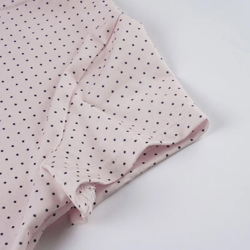 Sweet Polka Dot Prints T-Shirts Fashion Women Cute Design One-Shoulder Summer Tops Casual Korean Office Lady Commute Slim Tees