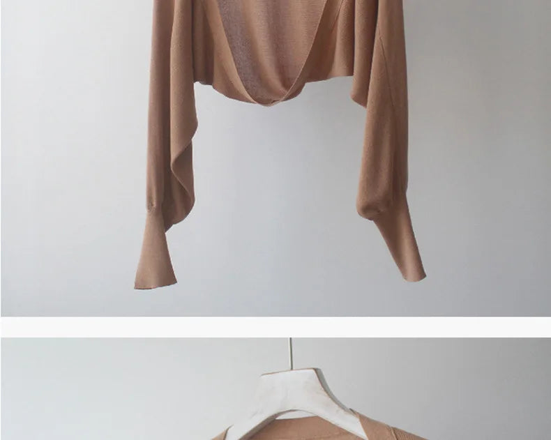 Autumn New Ice Silk Sun Protection Knitted Cardigan Strap Outer Shawl Batwing Sleeve Cover up Top Women's Fashion Trend