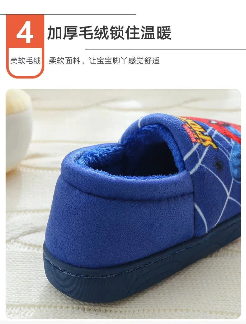 Marvel Boys Girls Cartoon Spider Man Kids Cotton Slippers Toddler Winter Warm Princess Women Men Indoor Bedroom Home Shoes