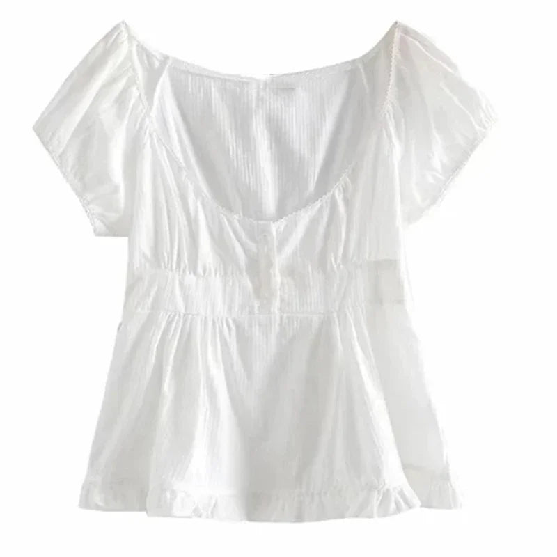 Y2K Aesthetic Fairy Vintage T-shirt Kawaii Grunge Lace Crop Top Square Collar Short Sleeve Sweet Girl Miklmaid Tee Women Clothes