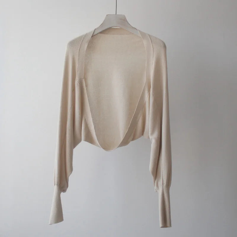 Autumn New Ice Silk Sun Protection Knitted Cardigan Strap Outer Shawl Batwing Sleeve Cover up Top Women's Fashion Trend