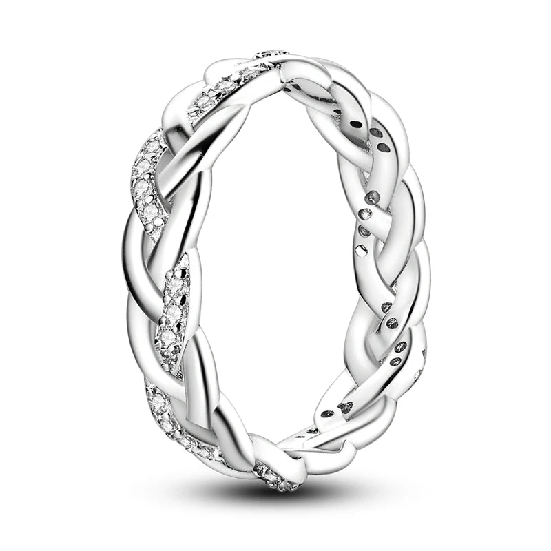 Women Silver Finger Rings for Women Original 925 Sterling Silver Cocktail Ring Geometric Cubic Zircon Heart Wedding Jewelry