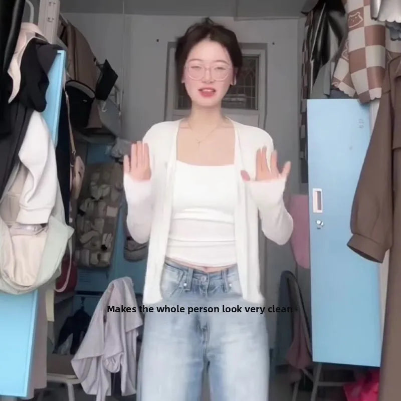 Spring Summer New Style Thin Ice Silk Open Cardigan Women's Korean Lazy V-neck Knitted Air Conditioning Outerwear Sun Protect...