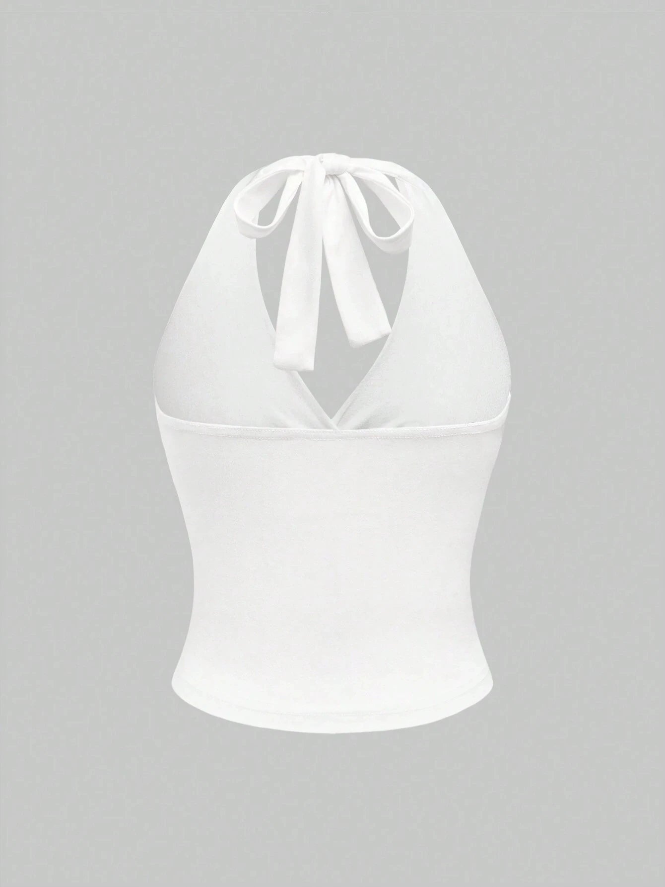 Solid V-neck Backless Halter Crop Top for Women Summer Sexy Y2K Sleeveless Ruched Top Streetwear