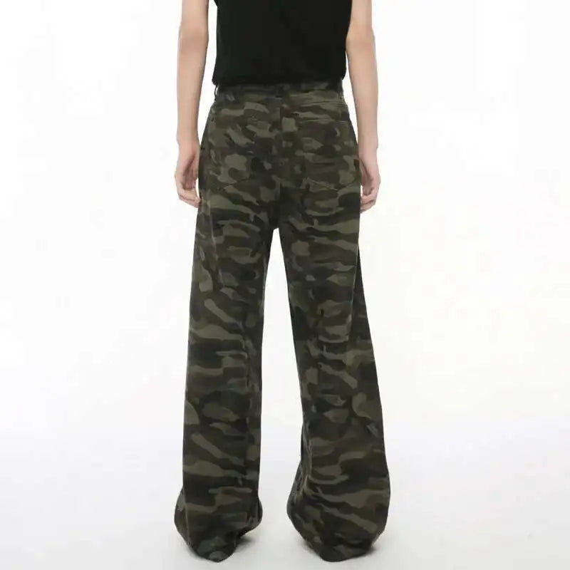 IEFB Vintage Camouflage Men's Jeans Fashion Washed Casual Wide Leg Denim Pants Autumn Winter Loose Male Trousers Old Blue 9C354