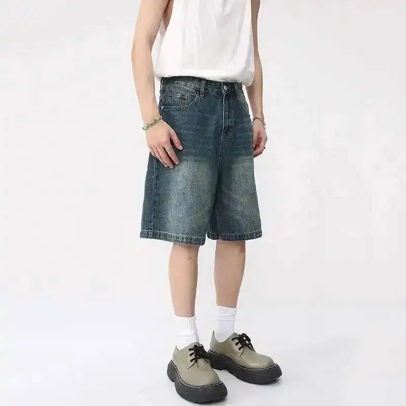 IEFB Summer Denim Shorts Men's Loose Korean Style Retro Short Jeans Fashion Washed Casual Knee Length Pant New Streetwear 9A8588