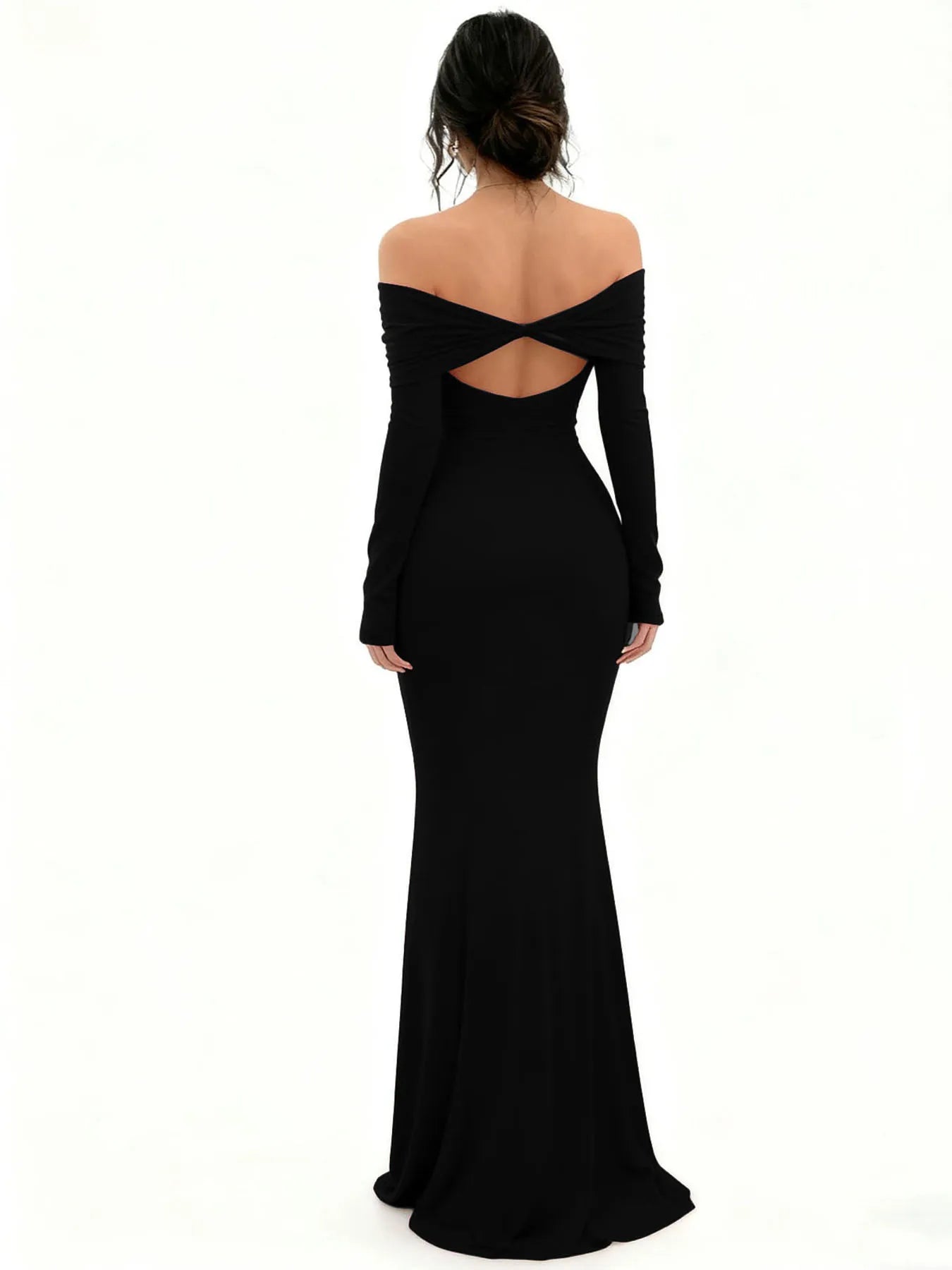Women's Off-Shoulder Bodycon Dress - Long Sleeve High Slit Bandage Dress, Chic Figure-Hugging Midi
