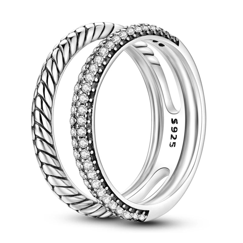 Women Silver Finger Rings for Women Original 925 Sterling Silver Cocktail Ring Geometric Cubic Zircon Heart Wedding Jewelry